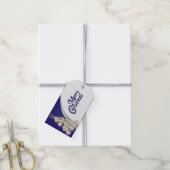 Elegant Blauw, Zilver, Wit en Gouden Kerstmis Cadeaulabel (Met Touw)