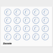 Elegant Blauw Zilveren Folie Streep Monogram Adres Ronde Sticker (Vel)