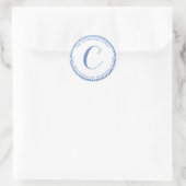 Elegant Blauw Zilveren Folie Streep Monogram Adres Ronde Sticker (Tas)