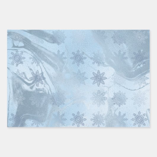 Elegant blauw zilveren marmer met sneeuwvlokken ke inpakpapier vel (Voorkant)
