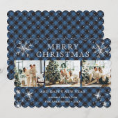 Elegant Blauw Zilveren Sneeuwvlok 3 Fotocollage Feestdagenkaart (Voorkant / Achterkant)