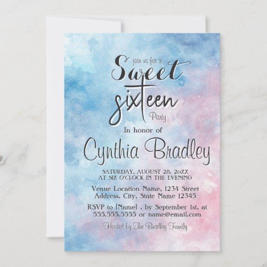 Elegant blauw zoet zestien verjaardagsfeestje kaart (Voorkant)