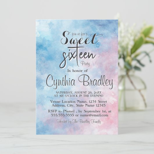 Elegant blauw zoet zestien verjaardagsfeestje kaart (Staand voorkant)