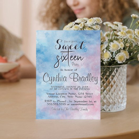 Elegant blauw zoet zestien verjaardagsfeestje kaart