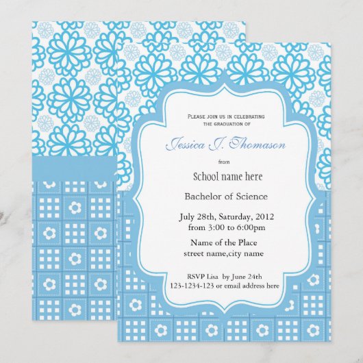 Elegant blauw zomerfeest kaart (Voorkant / Achterkant)