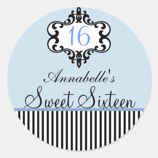 Elegant blauw & zwart chique zoet 16 Sticker (Voorkant)