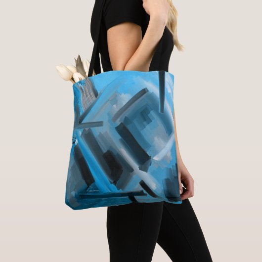 Elegant Blauw Zwart Grijs Abstract Kunst Tote Bag (Dichtbij)