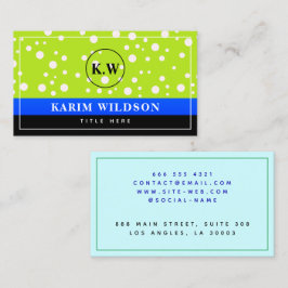 Elegant blauw zwart groen monogram Initiaal Contactkaartje