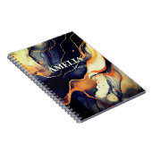 Elegant blauw zwart marmer kunst faux gouden glitt notitieboek (Rechterzijde)