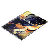 Elegant blauw zwart marmer kunst faux gouden glitt notitieboek (Linkerzijde)