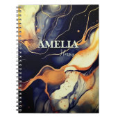 Elegant blauw zwart marmer kunst faux gouden glitt notitieboek (Voorkant)