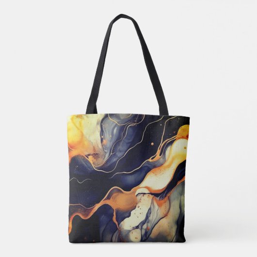Elegant blauw zwart marmer kunst faux gouden glitt tote bag (Achterkant)