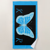 Elegant Blauw Zwart Vlinder Monogrammed Strandlaken (Voorkant)