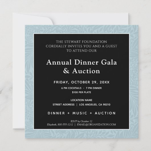 Elegant blauw zwart zakelijk diner kaart (Voorkant)