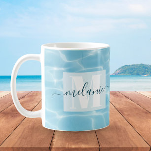 Elegant Blauw Zwemmen Monogram Script Koffiemok