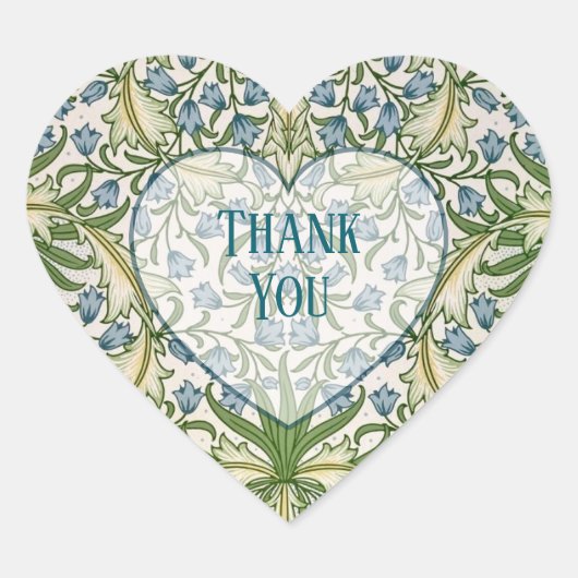 Elegant Blauwbloem Botanisch Patroon Hart Sticker (Voorkant)