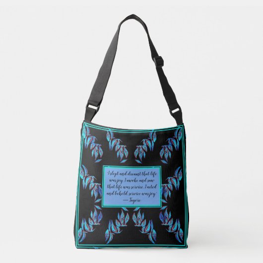 Elegant blauwe bladeren op zwart en een Citaat Crossbody Tas (Voorkant)