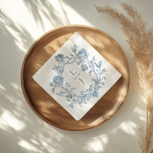 Elegant Blauwe Bloem Crest Monogram Bruiloft Servet