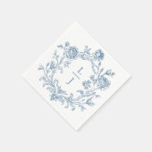 Elegant Blauwe Bloem Crest Monogram Bruiloft Servet (Hoek)