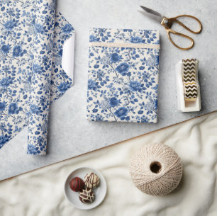 Elegant Blauwe Bloem Tapijt Cadeaupapier