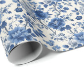 Elegant Blauwe Bloem Tapijt Cadeaupapier (Rol Hoek)