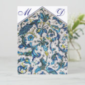 ELEGANT BLAUWE BLOEMEN BRUILOFT MONOGRAMME KAART (Staand voorkant)
