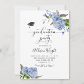 Elegant Blauwe Bloemen Graduation Party Kaart (Voorkant)