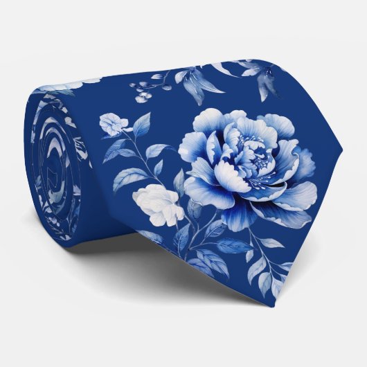 Elegant blauwe bloemen stropdas (Opgerold)