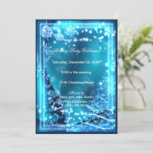 Elegant Blauwe Boom Harten Kerst Uitnodiging (Staand voorkant)