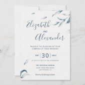 Elegant blauwe botanische waterverf simpele bruilo kaart (Voorkant)