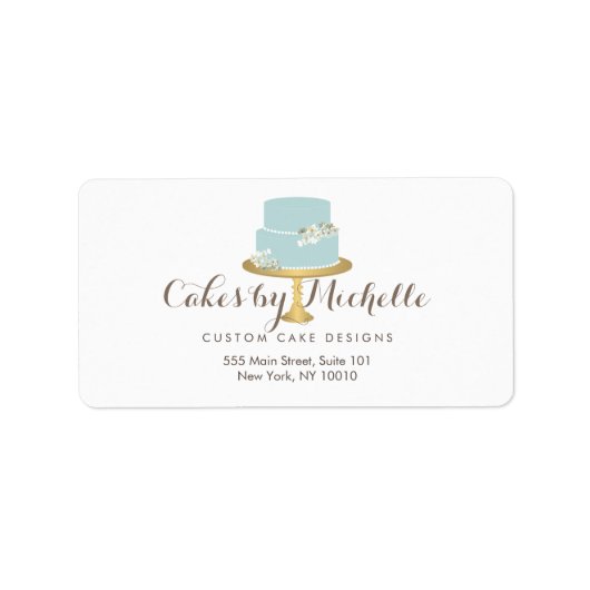 Elegant blauwe Cake met Florals Cake Decorting Etiket (Voorkant)