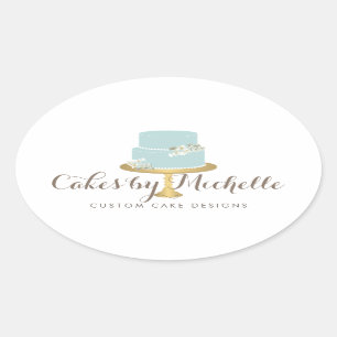 Elegant blauwe Cake met Florals Cake Decorting Ovale Sticker