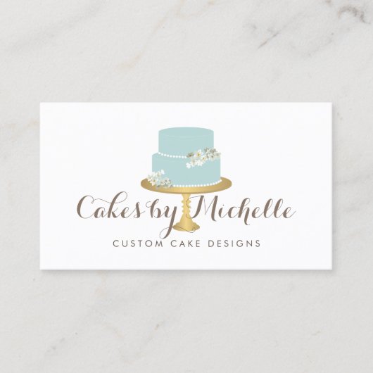 Elegant blauwe Cake met Florals Cake Decorting Visitekaartje (Voorkant)