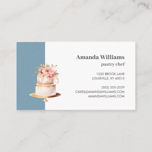 Elegant blauwe Cake met Florals Cake Decorting Visitekaartje (Achterkant)