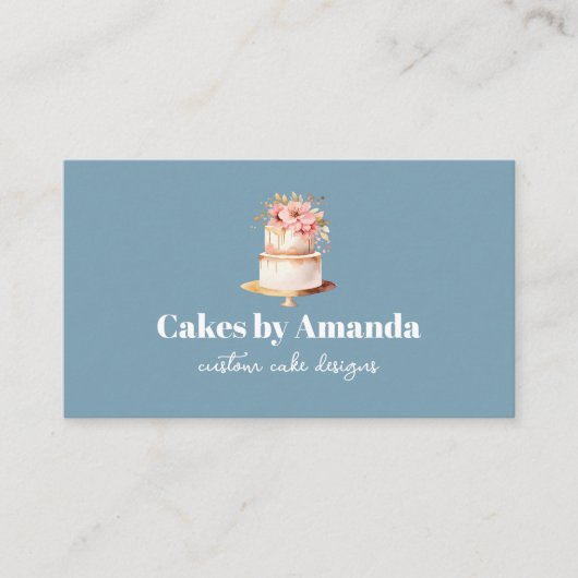 Elegant blauwe Cake met Florals Cake Decorting Visitekaartje (Voorkant)