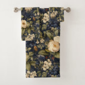 Elegant Blauwe Cream Bloemen Patroon Bad Handdoek (Insitu)