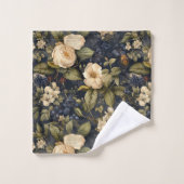 Elegant Blauwe Cream Bloemen Patroon Bad Handdoek (Wasdoekje)