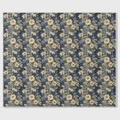 Elegant Blauwe Cream Bloemen Patroon Cadeaupapier (Vlak)