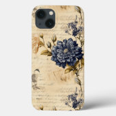 Elegant Blauwe Cream Bloemen Patroon Case-Mate iPhone Case (Achterkant)