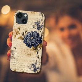 Elegant Blauwe Cream Bloemen Patroon Case-Mate iPhone Case
