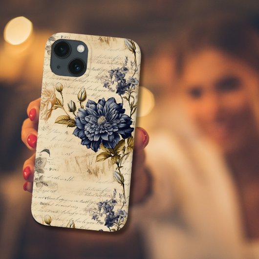 Elegant Blauwe Cream Bloemen Patroon Case-Mate iPhone Case