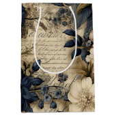 Elegant Blauwe Cream Bloemen Patroon Medium Cadeauzakje (Voorkant)