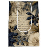 Elegant Blauwe Cream Bloemen Patroon Medium Cadeauzakje (Achterkant)