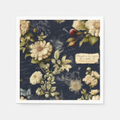 Elegant Blauwe Cream Bloemen Patroon Servet (Voorkant)