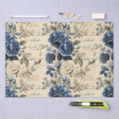 Elegant Blauwe Cream Bloemen Patroon Tissuepapier (Craft)