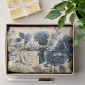 Elegant Blauwe Cream Bloemen Patroon Tissuepapier (Geschenk)