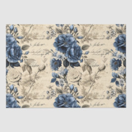 Elegant Blauwe Cream Bloemen Patroon Tissuepapier
