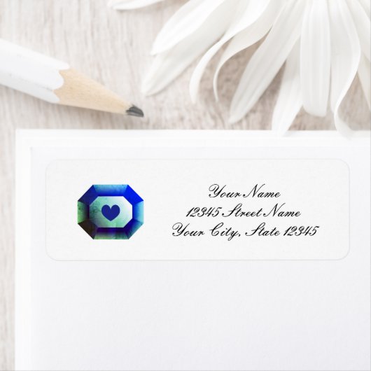 Elegant blauwe edelsteen juweel script huwelijksad etiket (Insitu)