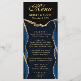 Elegant blauwe en gouden nep glitters agaat bruilo menu