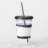 Elegant blauwe en goudpenseelstreken op maat acryl drinkbeker (Links)